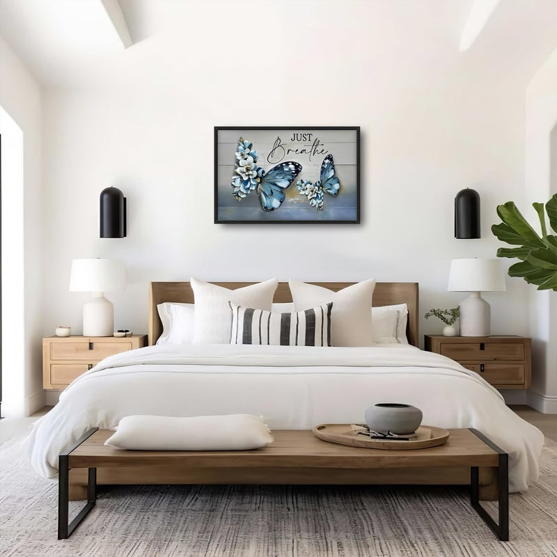 Lovira Blue Butterfly Large Wall Art Just Breathe Canvas Wall Decor Pictures Prints Painting Framed Artwork for Living Room Bedroom Bathroom Kitchen Office 24"x36" - Image 4
